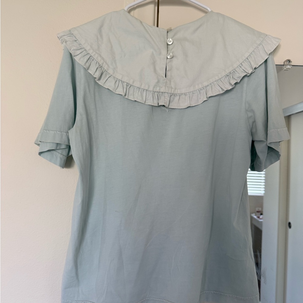 Sea New York Pale Blue Short Sleeve Top with Ruffled Peter Pan Collar - Picture 4 of 6